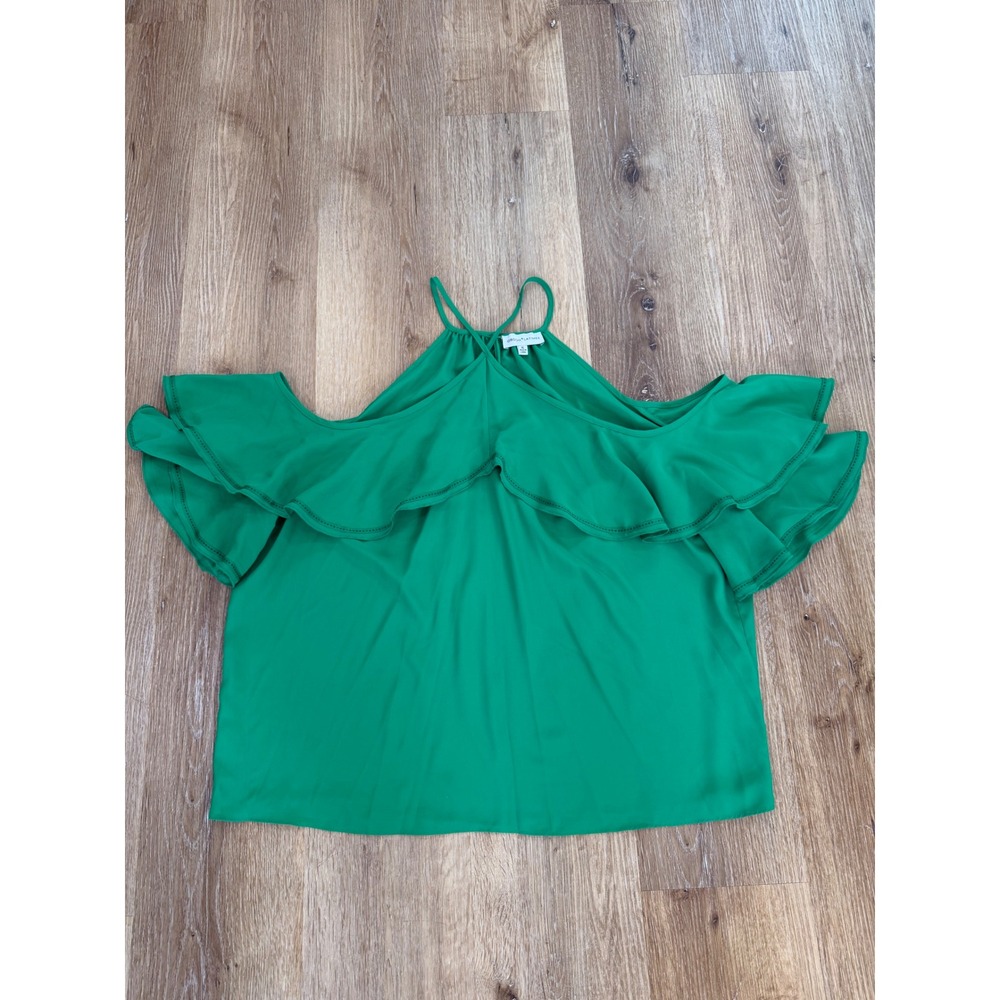 Gibson Latimer Boho Cold Shoulder Top XL Kelly Green Ruffle Halter Neck Blouse
